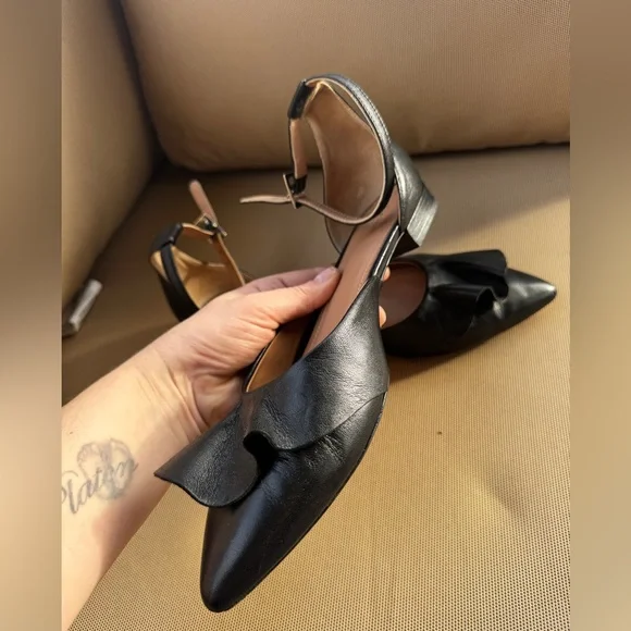 LEWIT Alessia Ruffle Flats with Ankle Straps, Black, Size EU 39,5 - Picture 6 of 15